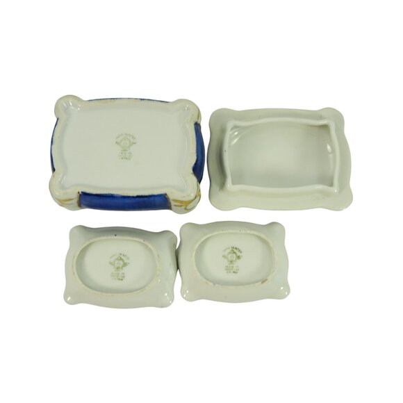 Vintage Made in Occupied Japan Porcelain Trinket Cigarette Box w 2 Ashtrays Blue - Picture 4 of 15